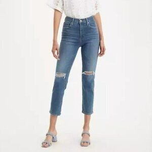 NWT Levis 724  Jeans Size 27 High Rise Straight Leg Cropped Distressed Blue